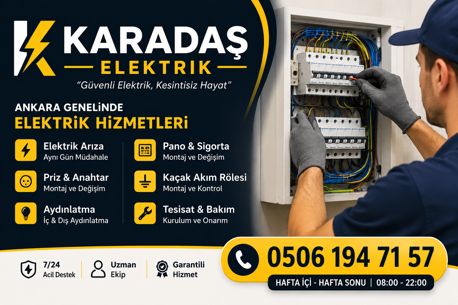 Karadaş Elektrik — Ankara genelinde elektrik arıza, pano, sigorta ve tesisat hizmetleri